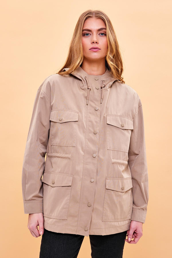 Kadın Sharon Taba Kapüşonlu Gabardin Parka