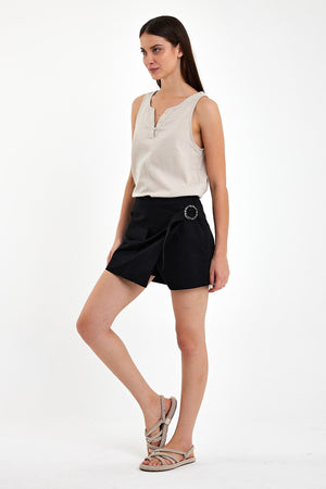 Kadın Sienna Siyah Slim Fit Gabardin Şort Etek