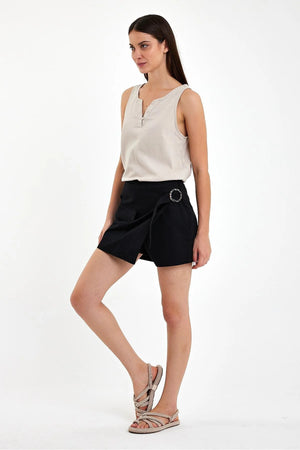 Kadın Sienna Slim Fit Gabardin Şort Etek - Siyah