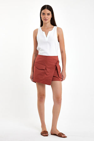 Kadın Sienna Terracotta Slim Fit Gabardin Şort Etek