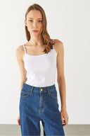 Kadın Slim Fit İp Askılı Atlet - Beyaz