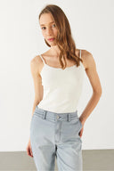 Slim Fit İp Askılı Atlet-Fildişi