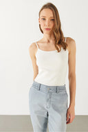 Slim Fit İp Askılı Atlet-Fildişi