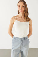 Slim Fit İp Askılı Atlet-Fildişi