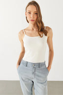 Slim Fit İp Askılı Atlet-Fildişi