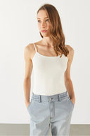 Slim Fit İp Askılı Atlet-Fildişi