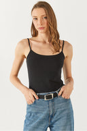 Kadın Slim Fit İp Askılı Atlet - Siyah
