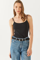 Kadın Slim Fit İp Askılı Atlet - Siyah