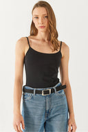 Kadın Slim Fit İp Askılı Atlet - Siyah