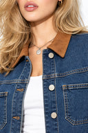 Kadın Süet Detaylı Dark Blue Jean Ceket-Dark Blue