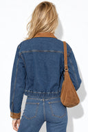 Kadın Süet Detaylı Dark Blue Jean Ceket-Dark Blue