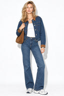 Kadın Süet Detaylı Dark Blue Jean Ceket-Dark Blue
