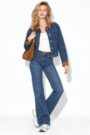 Kadın Süet Detaylı Dark Blue Jean Ceket-Dark Blue