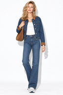 Kadın Süet Detaylı Dark Blue Jean Ceket-Dark Blue