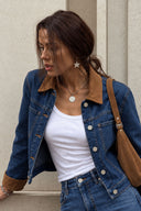Kadın Süet Detaylı Dark Blue Jean Ceket-Dark Blue