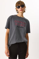 Kadın Sülfür Boyalı Baskılı Tişört %100 Pamuk - Antrasit