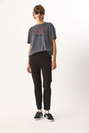 Kadın Sülfür Boyalı Baskılı Tişört %100 Pamuk - Antrasit