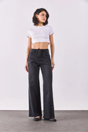Kadın Sydney Kemer Detaylı Black Wide Leg Jean Pantolon - Black