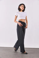 Kadın Sydney Kemer Detaylı Black Wide Leg Jean Pantolon - Black