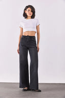 Kadın Sydney Kemer Detaylı Black Wide Leg Jean Pantolon - Black