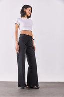 Kadın Sydney Kemer Detaylı Black Wide Leg Jean Pantolon - Black