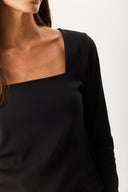 Kadın Tara Kare Yaka Tişört - Siyah