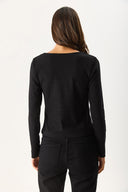 Kadın Tara Kare Yaka Tişört - Siyah