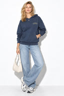 Kadın Thinky Baskılı Sweatshirt %100 Pamuk-Navy