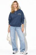 Kadın Thinky Baskılı Sweatshirt %100 Pamuk-Navy