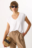 Kadın V Yaka Viskon Tişört-Beyaz