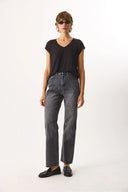 Kadın V Yaka Viskon Tişört-Siyah