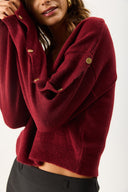 Kadın V Yakalı Kolu Düğme Detaylı Triko - Bordo