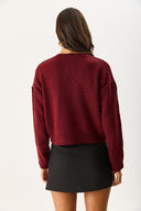 Kadın V Yakalı Kolu Düğme Detaylı Triko - Bordo