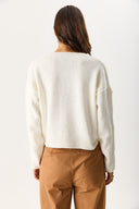 Kadın V Yakalı Kolu Düğme Detaylı Triko - Fildişi