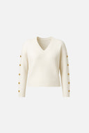 Kadın V Yakalı Kolu Düğme Detaylı Triko - Fildişi