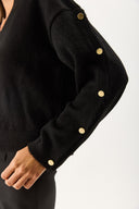 Kadın V Yakalı Kolu Düğme Detaylı Triko - Siyah