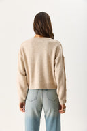 Kadın V Yakalı Kolu Düğme Detaylı Triko - Taba