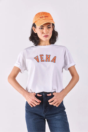 Vena Jeans Baskılı Bisiklet Yaka Regular Fit Tişört-Beyaz