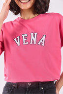Kadın Vena Jeans Baskılı Bisiklet Yaka Regular Fit Tişört %100 Pamuk - Fuşya