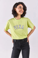 Kadın Vena Jeans Baskılı Bisiklet Yaka Regular Fit Tişört %100 Pamuk - Lime