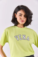 Kadın Vena Jeans Baskılı Bisiklet Yaka Regular Fit Tişört %100 Pamuk - Lime