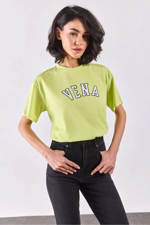 Kadın Vena Jeans Baskılı Bisiklet Yaka Regular Fit Tişört %100 Pamuk - Lime