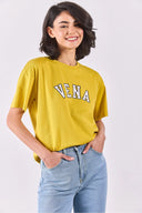 Kadın Vena Jeans Baskılı Bisiklet Yaka Regular Fit Tişört %100 Pamuk - Sarı