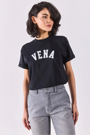 Vena Jeans Baskılı Bisiklet Yaka Regular Fit Tişört-Siyah