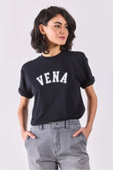 Vena Jeans Baskılı Bisiklet Yaka Regular Fit Tişört-Siyah