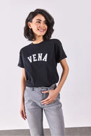 Vena Jeans Baskılı Bisiklet Yaka Regular Fit Tişört-Siyah