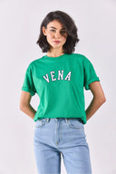 Vena Jeans Baskılı Bisiklet Yaka Regular Fit Tişört-Yeşil
