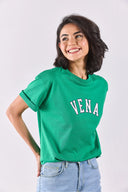 Vena Jeans Baskılı Bisiklet Yaka Regular Fit Tişört-Yeşil