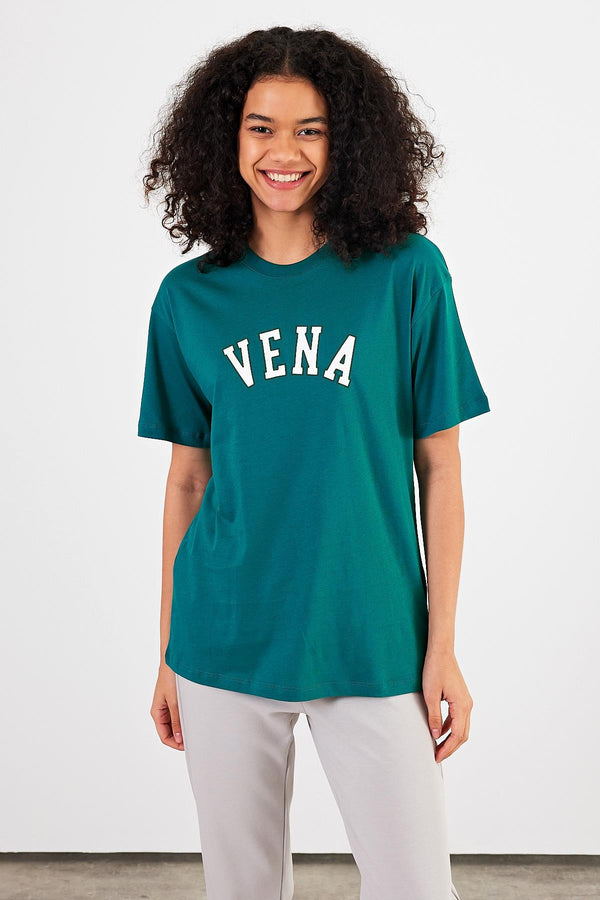 Kadın Vena Jeans Orman Baskılı Bisiklet Yaka Regular Fit Tişört