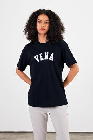 Kadın Vena Jeans Siyah Baskılı Bisiklet Yaka Regular Fit Tişört